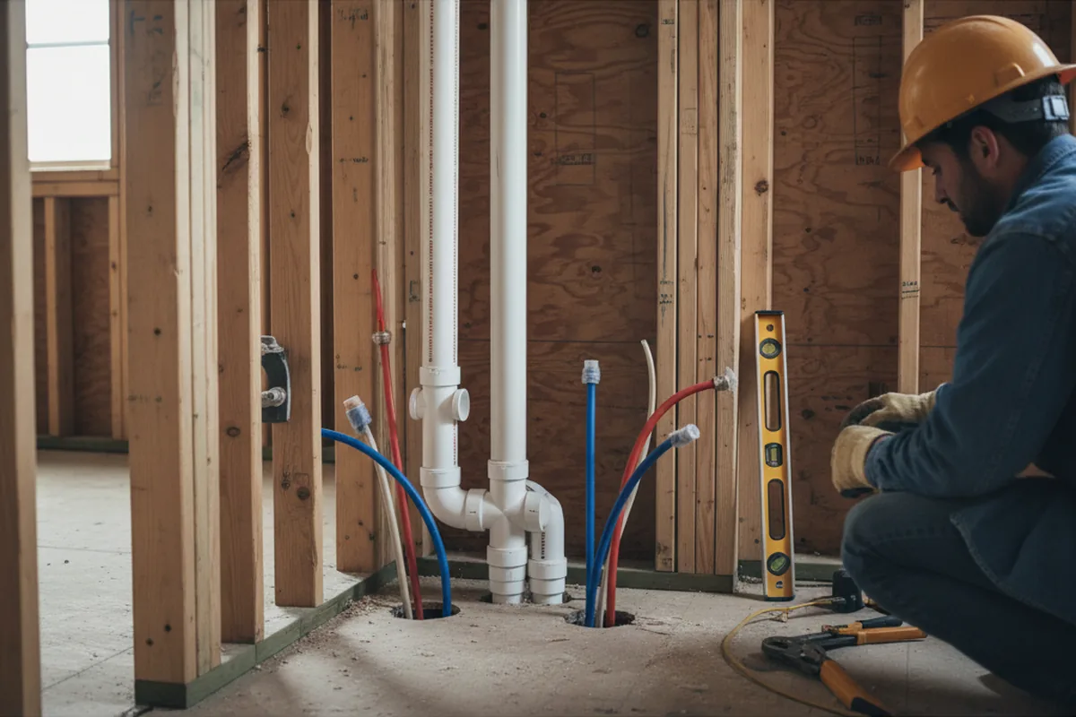 Drain and supply rough-in during Sump Pump Repair in Locust Fork